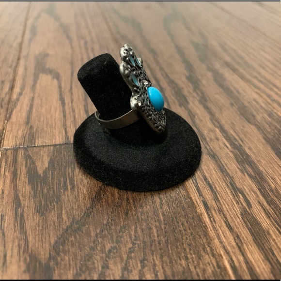 Blue Metal Large Resizable Hamsa Ring - Picture 2 of 5